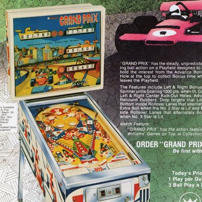 williams, grand prix, pinball, sales, price, date, city, condition, auction, ebay, private sale, retail sale, pinball machine, pinball price