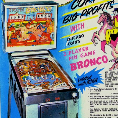 chicago coin, bronco, pinball, sales, price, date, city, condition, auction, ebay, private sale, retail sale, pinball machine, pinball price